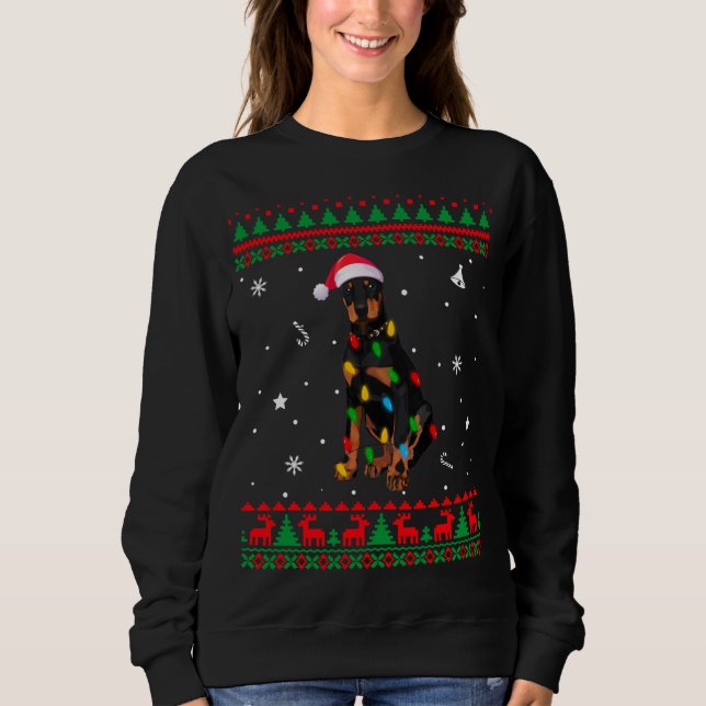 Sudadera Navidades de dulces feos alumbran a perro doberman (Anverso)