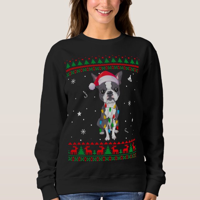 Sudadera Navidades de dulces feos alumbran Boston Terrier (Anverso)