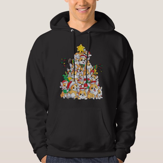 Sudadera navidades de familia corgi tree santa hat (Anverso)