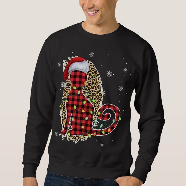 Sudadera Navidades de gato leopardo búfalo colocado en rojo (Anverso)
