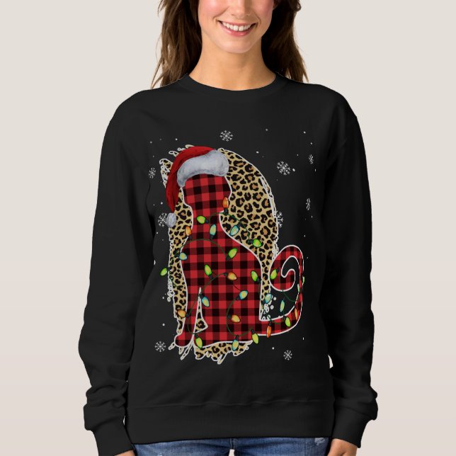 Sudadera Navidades de gato leopardo búfalo colocado en rojo (Anverso)
