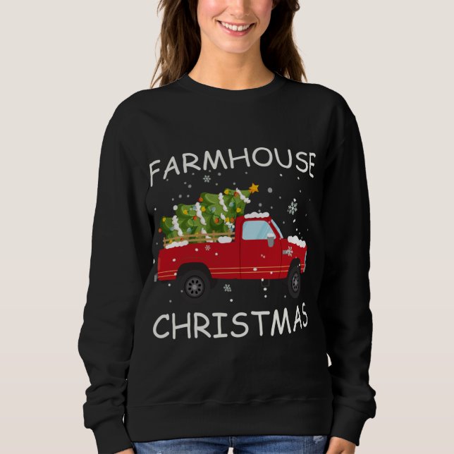 Sudadera Navidades de granjas Camión Rojo Árbol de Navidad  (Anverso)
