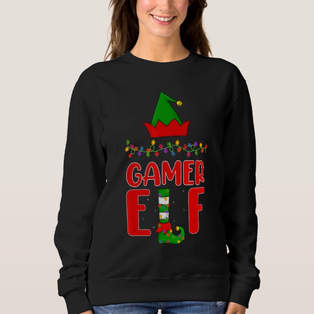 Sudadera Navidades de iluminación familiar de Gamer Elf (Anverso)