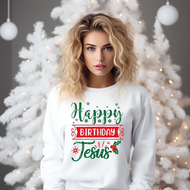 Sudadera Navidades de Jesús, Feliz Cumpleaños Rojo y Verde (Red and Green Happy Birthday Jesus Christmas Sweatshirt)