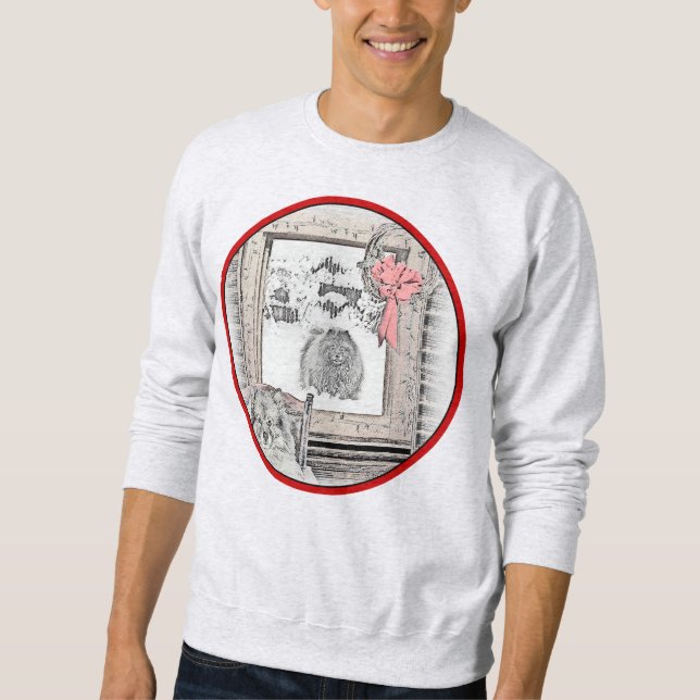Sudadera Navidades de Keeshond Ventana de Invierno Pintura  (Anverso)