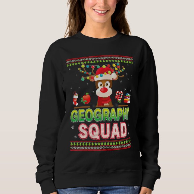 Sudadera Navidades de la brigada de geografía reno Santa Ha (Anverso)