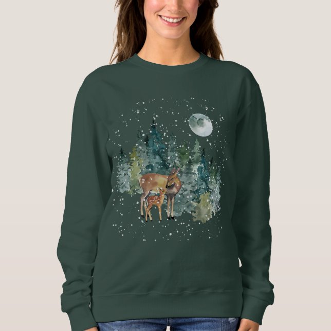 Sudadera Navidades de la nevada Doe Fawn Forest Full Moon (Anverso)