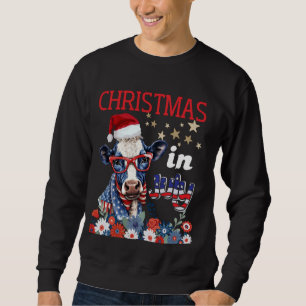 Sudadera Navidades de la vaca de Santa en julio en campo de