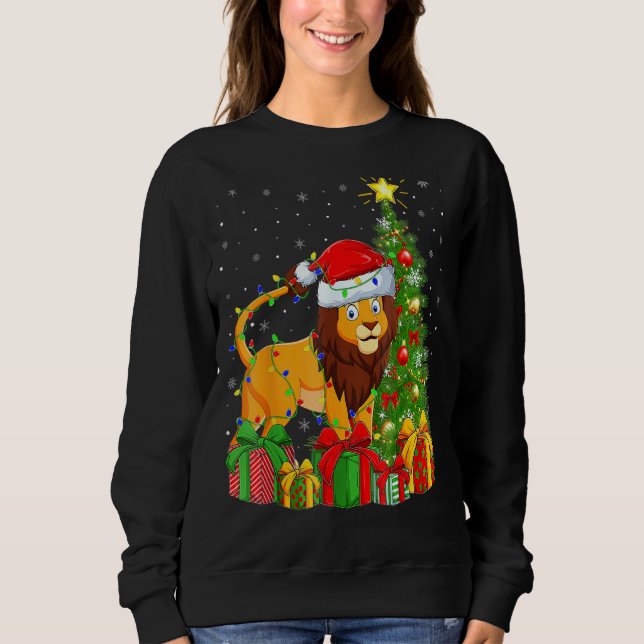 Sudadera Navidades de León Encendiendo Xmas Tree Santa Hat  (Anverso)