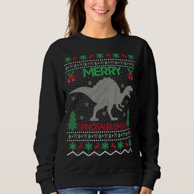Sudadera Navidades de Merry Spinosaurus Xmas Ugly Spinosaur (Anverso)