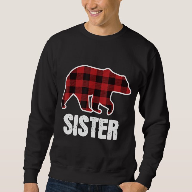 Sudadera Navidades de oso hermana Pajama Red Plaid Buffalo  (Anverso)