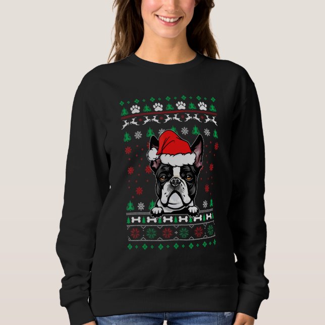 Sudadera Navidades de Perro de Boston con Navidades feos su (Anverso)
