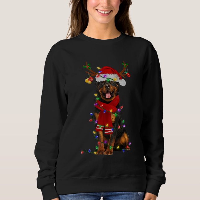 Sudadera Navidades de perro de Rottweiler alumbran a amante (Anverso)