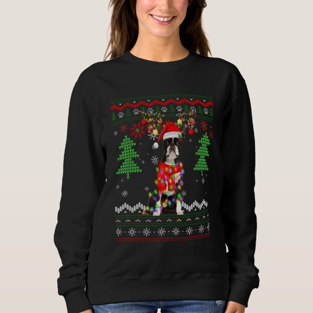 Sudadera Navidades de perro de Santa Boston iluminan a Ugly (Anverso)