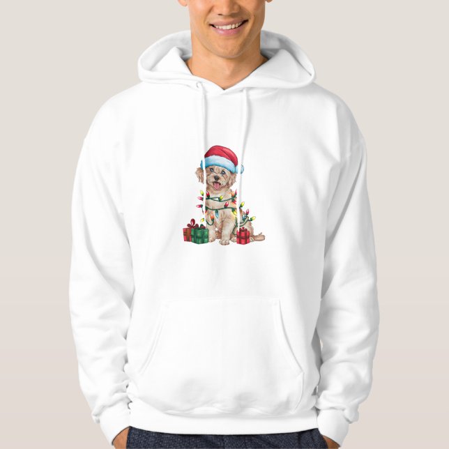 Sudadera Navidades de perros malteses de Santa Hat iluminan (Anverso)