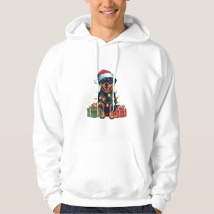 Sudadera Navidades de perros rottweiler de Santa Hat Ilumin