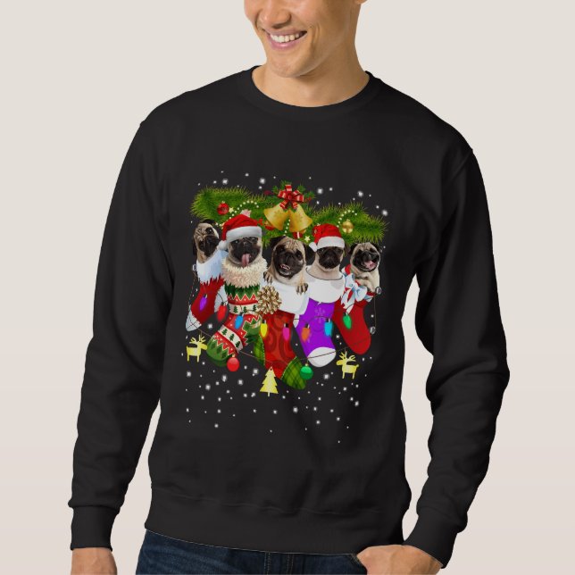 Sudadera Navidades de Pug, Cachorros divertidos de Pug, Val (Anverso)