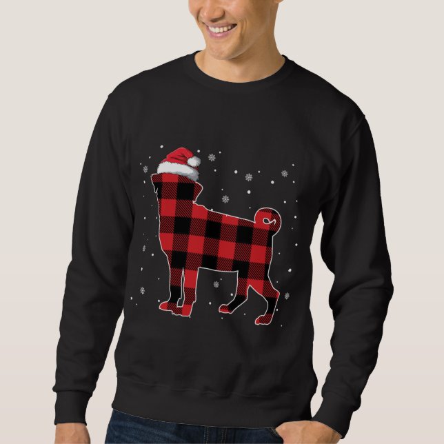 Sudadera Navidades de Pug de Red Plaid Santa Hat Pajama Gig (Anverso)