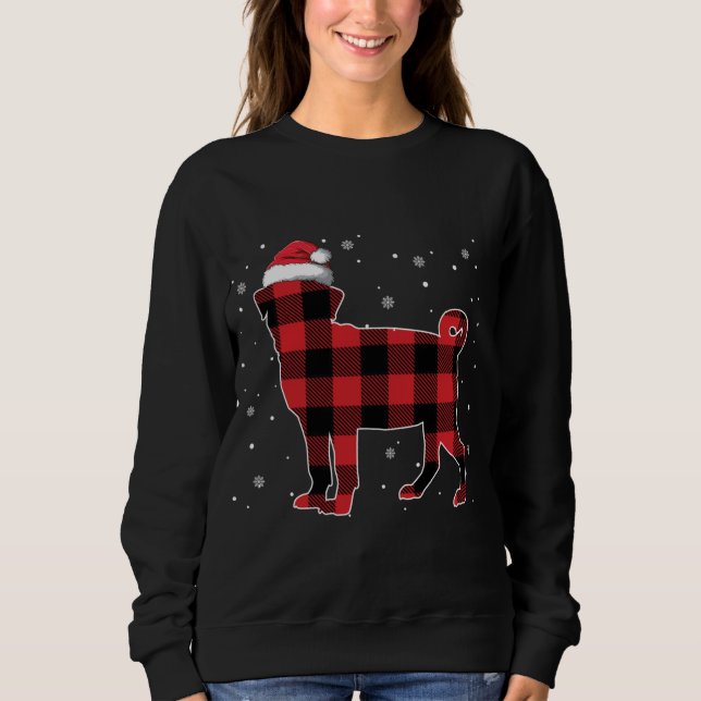 Sudadera Navidades de Pug de Red Plaid Santa Hat Pajama Gig (Anverso)