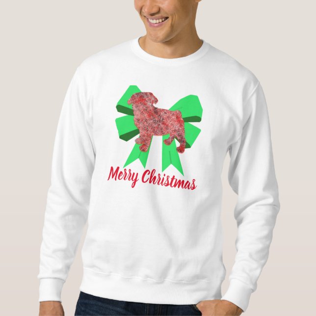 Sudadera Navidades de Pug Dog Silhouette Green Bow (Anverso)