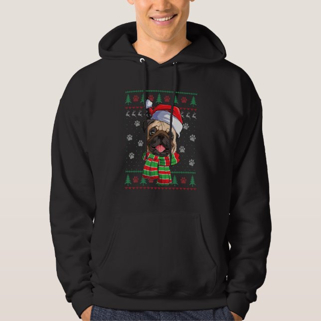Sudadera Navidades de Pug iluminan a perro de Santa Hat sué (Anverso)