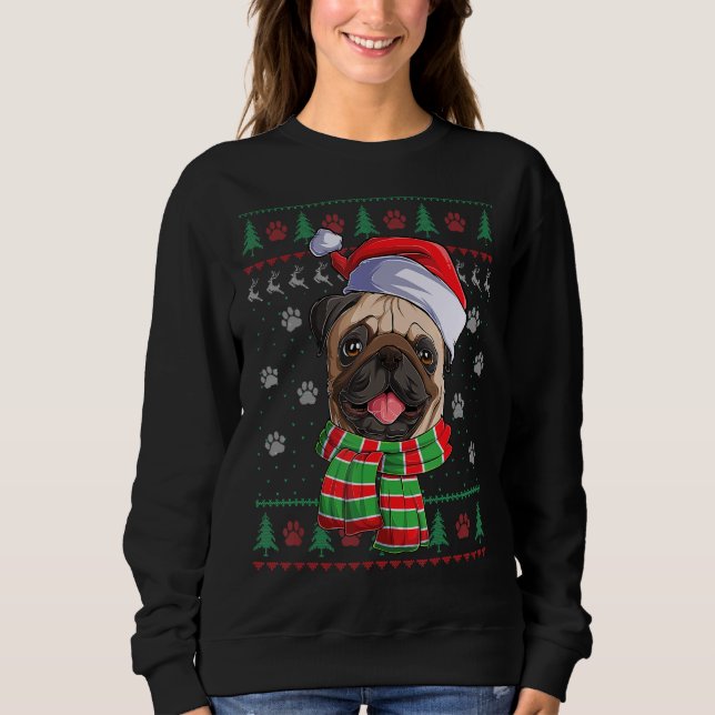 Sudadera Navidades de Pug iluminan a perro de Santa Hat sué (Anverso)