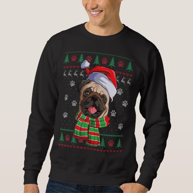 Sudadera Navidades de Pug iluminan a perro de Santa Hat sué (Anverso)