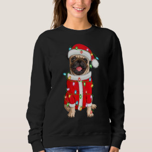 Sudadera Navidades de Pug Xmas iluminando Santa Hat Pug