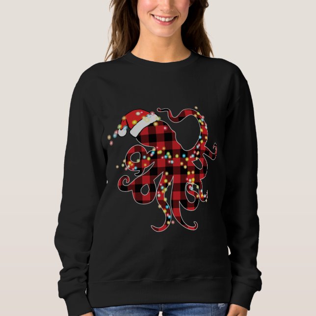 Sudadera Navidades de pulpo de búfalo rojo iluminan pijamas (Anverso)