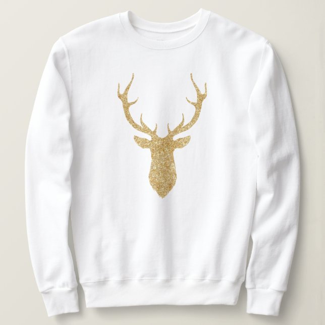 Sudadera Navidades de Purpurina de oro falso Deer (Anverso del diseño)