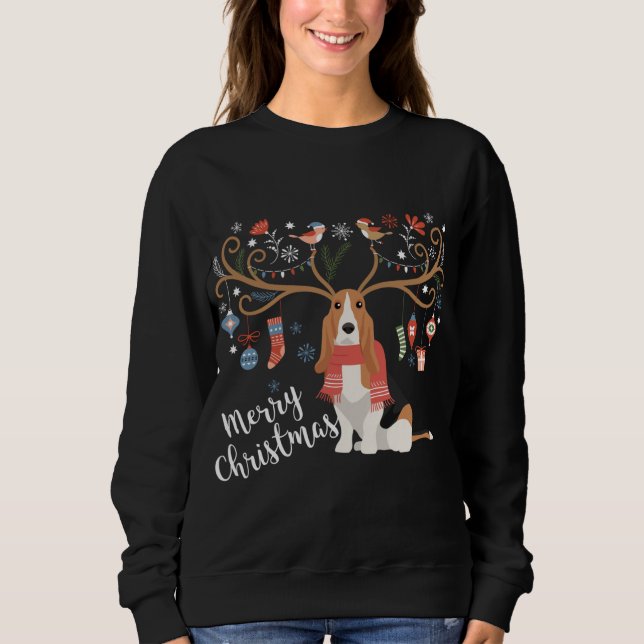 Sudadera Navidades de regalo de hélice base perro reno (Anverso)