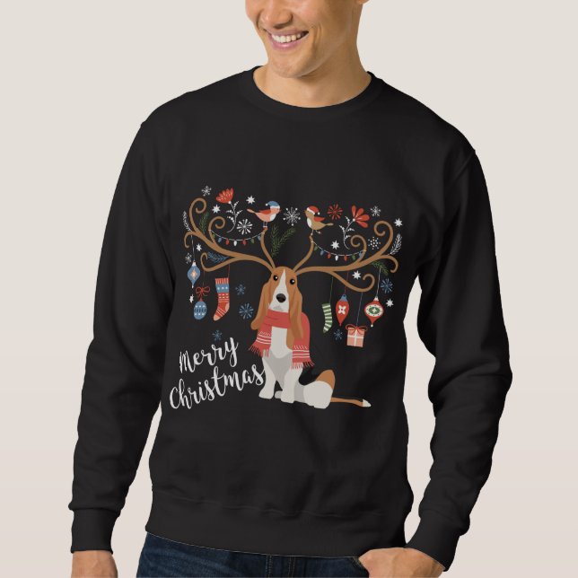 Sudadera Navidades de regalo de hélice base perro reno (Anverso)