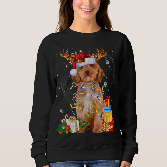 Sudadera Navidades de renos de Cockapoo iluminan divertidas (Anverso)