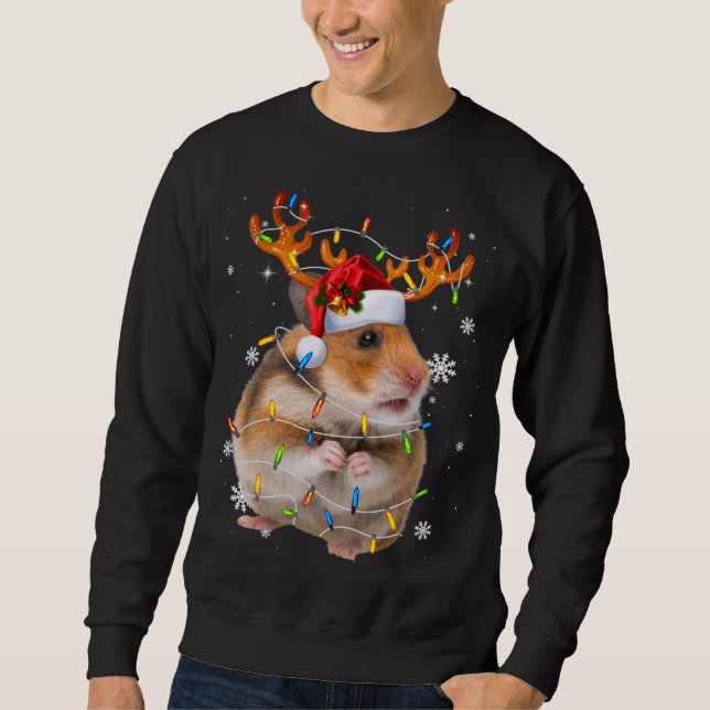 Sudadera Navidades de renos de hámster iluminan divertida i (Anverso)