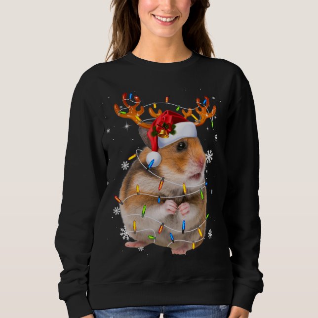 Sudadera Navidades de renos de hámster iluminan divertida i (Anverso)