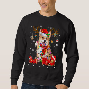 Sudadera Navidades de renos de perro de Corgi iluminan a pe