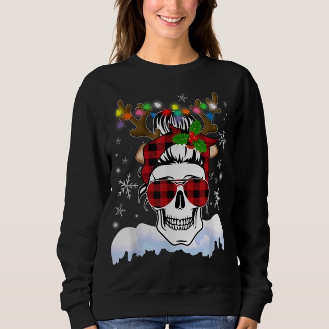 Sudadera Navidades de renos Skull Santa Hat iluminan Red Bu (Anverso)