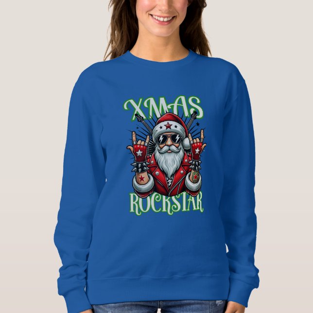 Sudadera Navidades de rock n Roll Sweatshirt - Rocker Santa (Anverso)