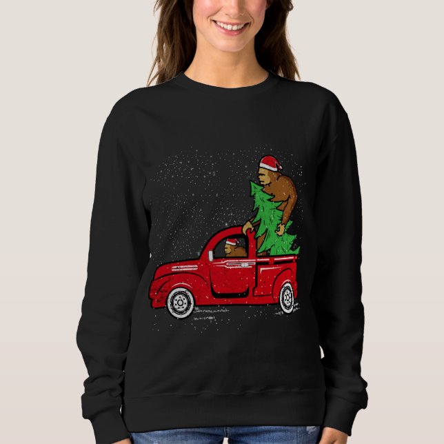 Sudadera Navidades de Santa Bigfoot Riding Red Truck Sasqua (Anverso)
