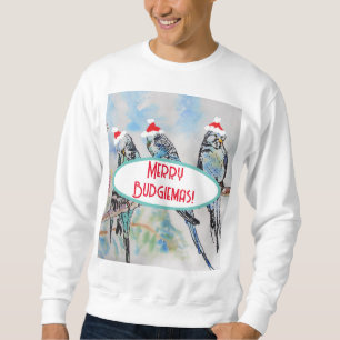 Sudadera Navidades de Santa Budgie Pájaro de pintura acuáti