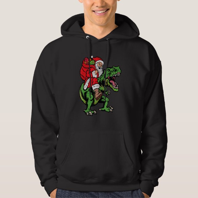 Sudadera Navidades de Santa Riding Dinosaur T Rex Hombres X (Anverso)