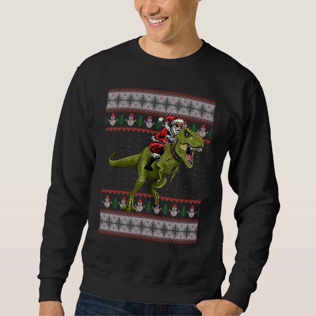 Sudadera Navidades de Santa Riding Dinosaur T Rex sudan fea (Anverso)