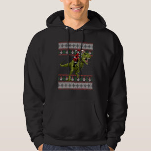 Sudadera Navidades de Santa Riding Dinosaur T Rex sudan fea