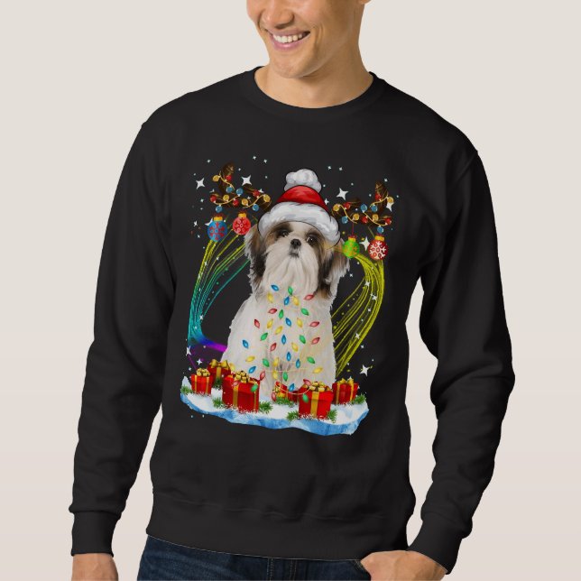 Sudadera Navidades de Santa Shih Tzu de la luz de los renos (Anverso)