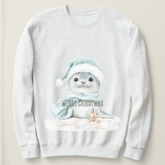 Sudadera Navidades de sellos de sombrero azul blanco Santa  (Anverso del diseño)