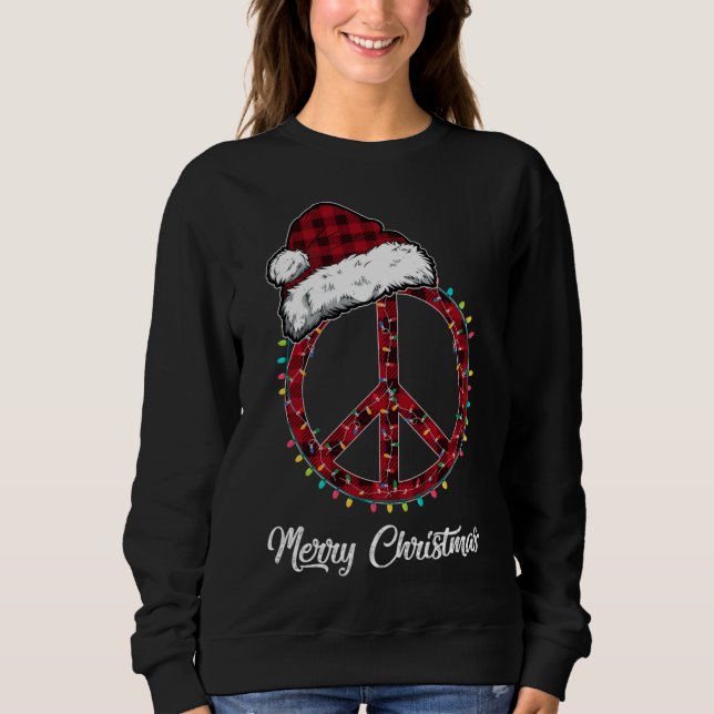 Sudadera Navidades de señas de la paz rojas iluminan Hippie (Anverso)