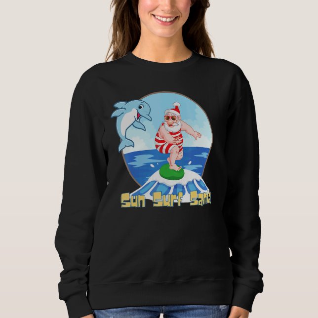 Sudadera Navidades De Surf Santa De La Playa De Hawaii En J (Anverso)