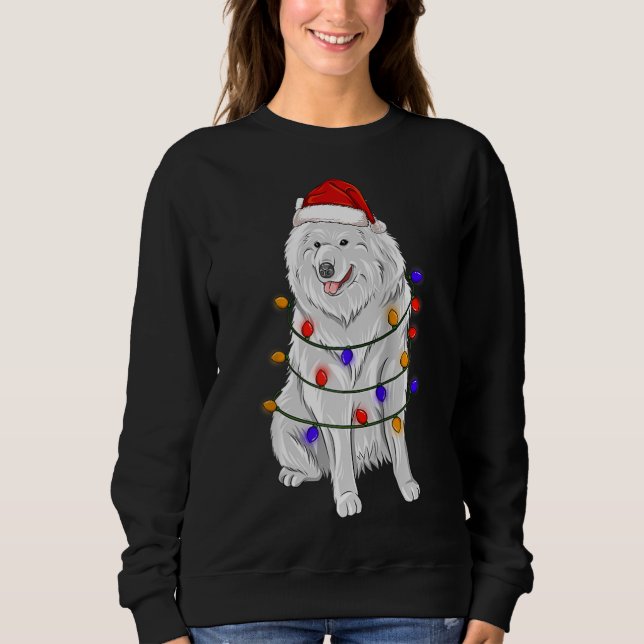 Sudadera navidades de uso de perro con samoyong Luces Gorra (Anverso)