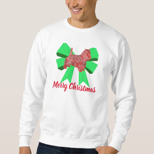 Sudadera Navidades de Westie Dog Silhouette Green Bow (Anverso)