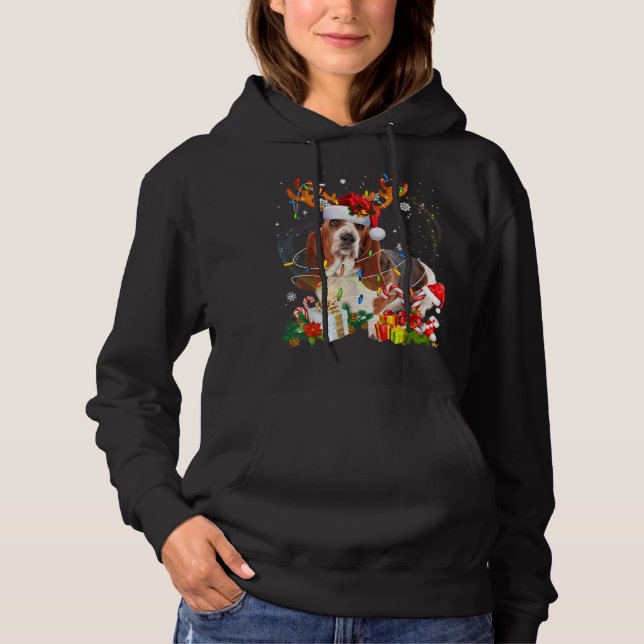 Sudadera Navidades del Hound Basset Reindeer Santa Lights D (Anverso)